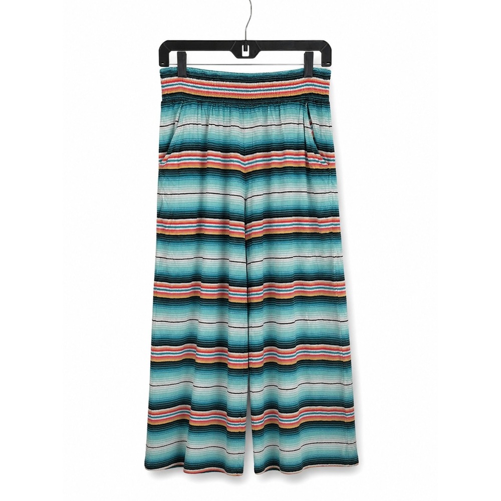 Ariat Carrillo Pant Women Medium Turquoise EUC Serape Stripe Wide Leg Culottes
